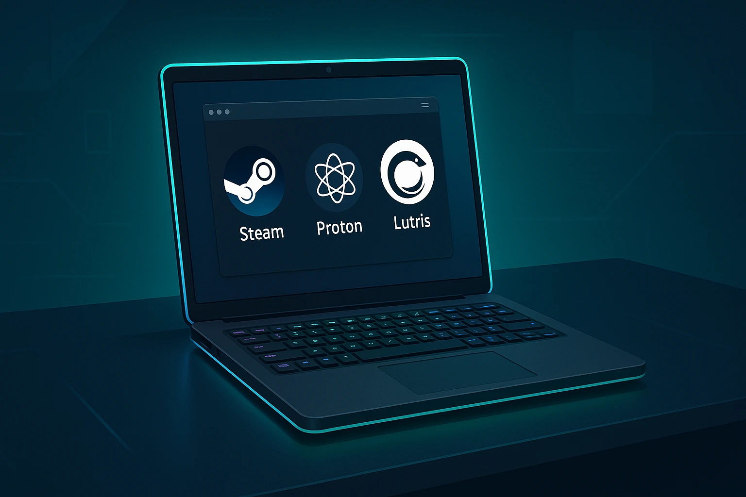 Linux gaming laptop running video games PBLinuxTech platform with modern design and RGB lighting