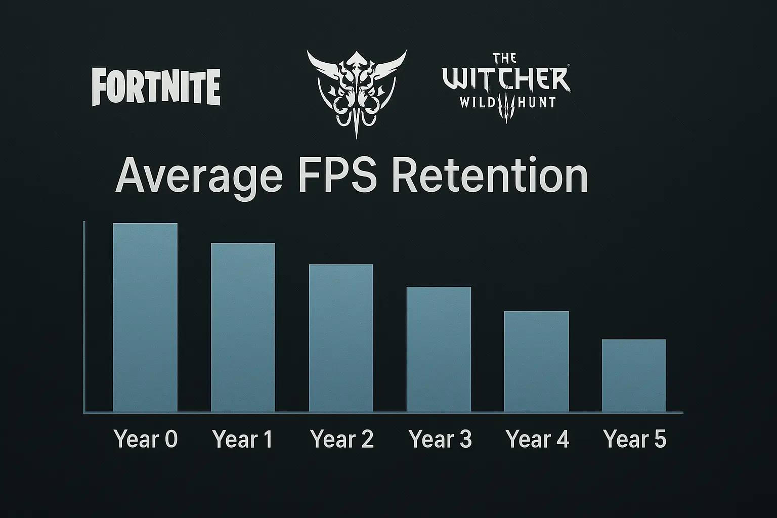 Bar chart showing FPS drop over five years in popular games