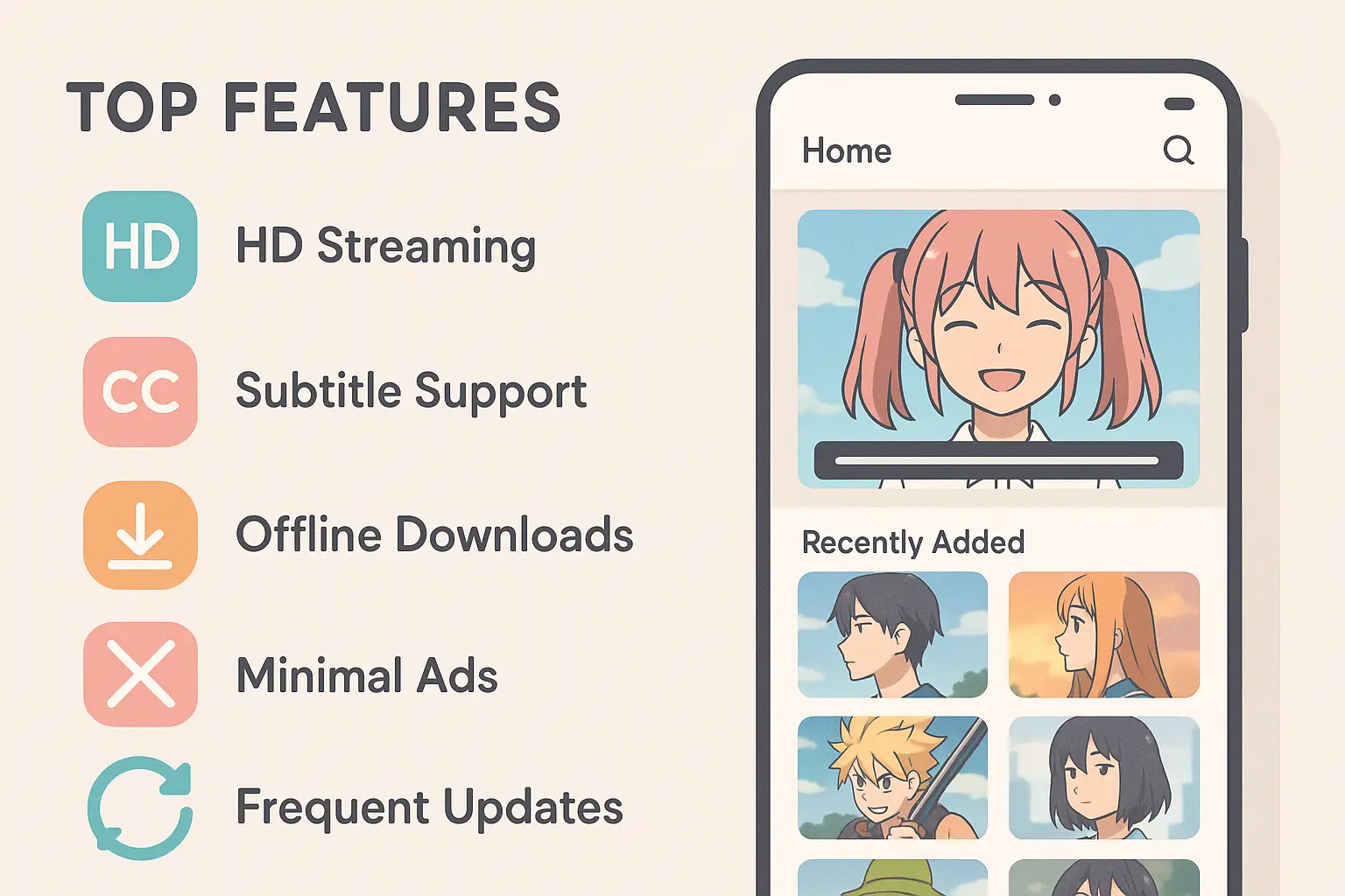 NekoPoi APK feature highlights with icons and clean layout