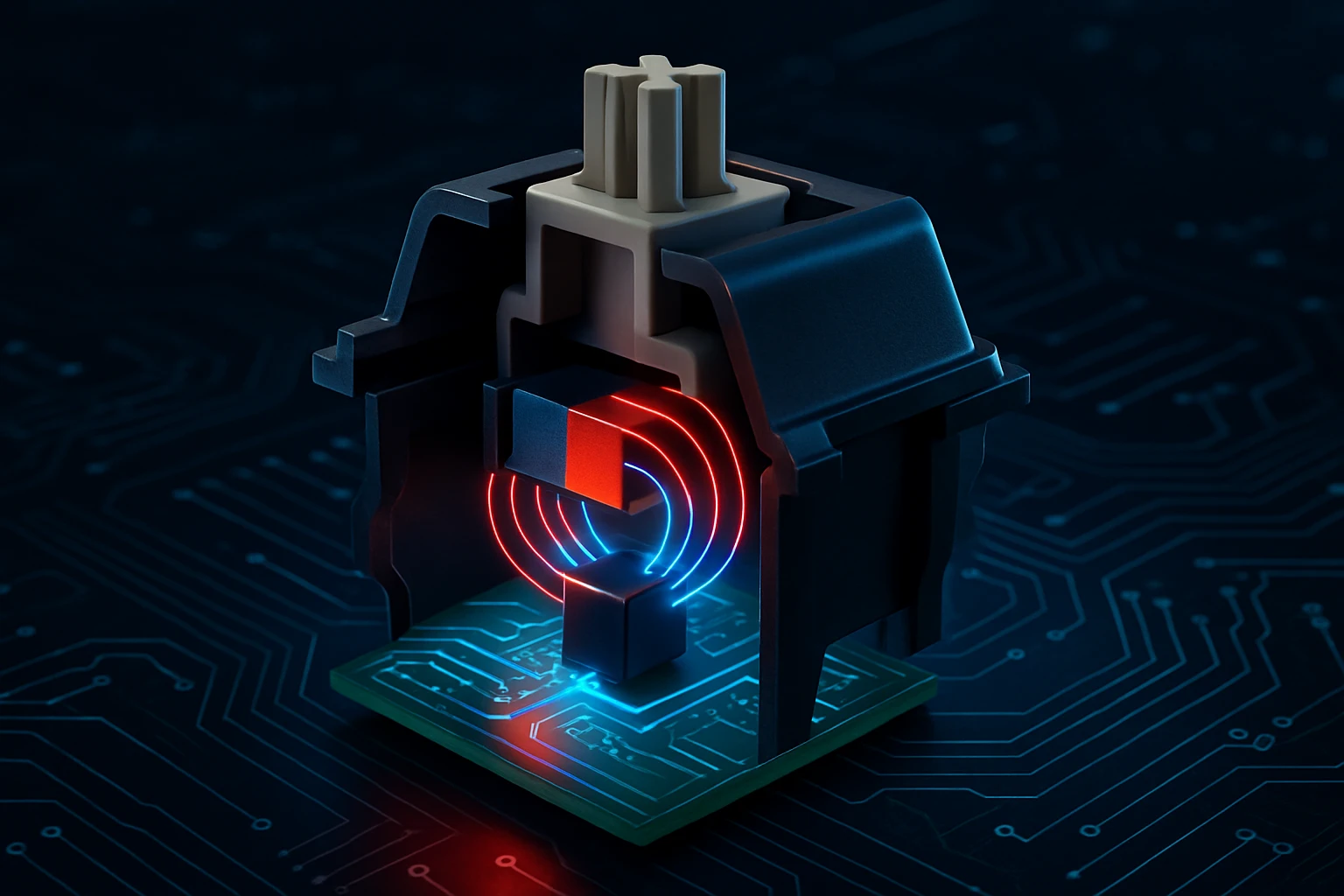 Cutaway diagram of Hall effect switch showing magnet and sensor interaction