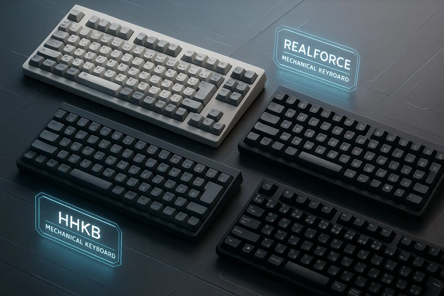 Top Japanese keyboards including Realforce, HHKB, and Elecom displayed side-by-side