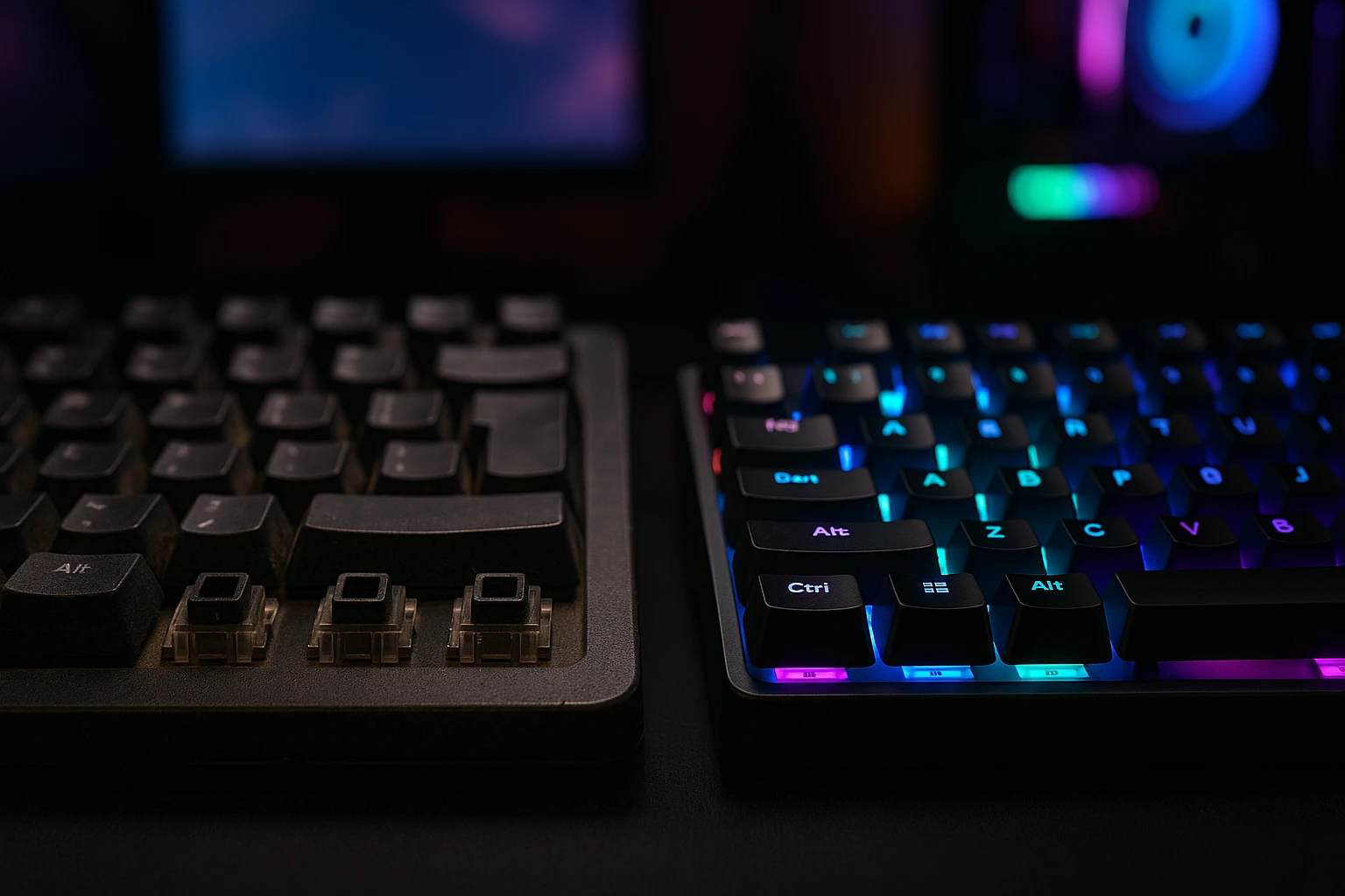 Side-by-side comparison of Hall effect vs mechanical keyboard switches