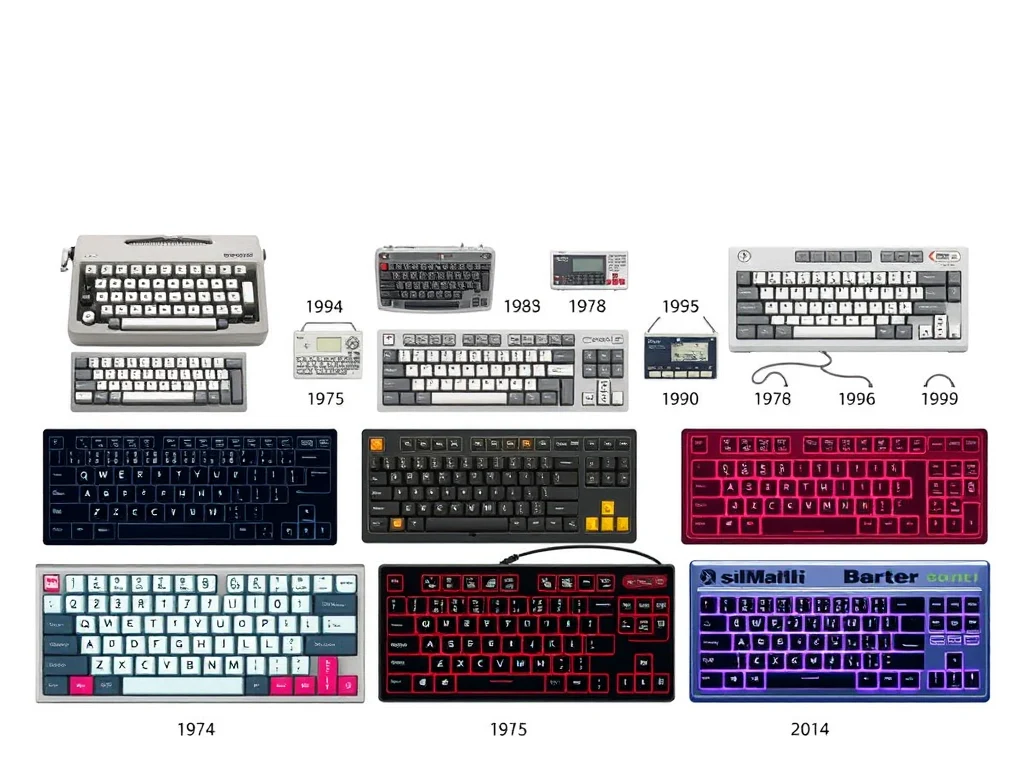 Timeline showing evolution from Kana-only typewriters to modern JIS keyboards