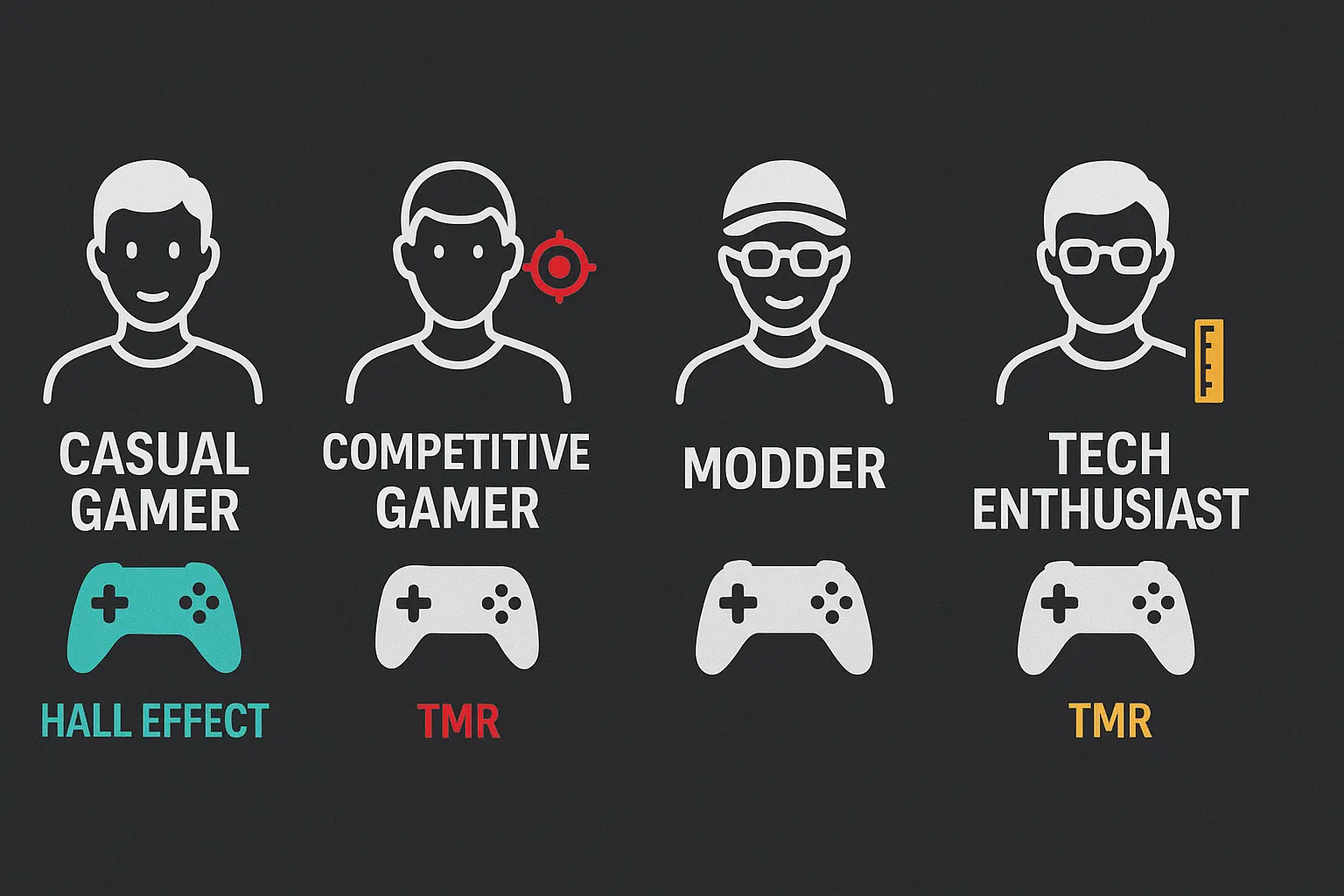 Icons for casual gamers, esports players, modders, and tech purists