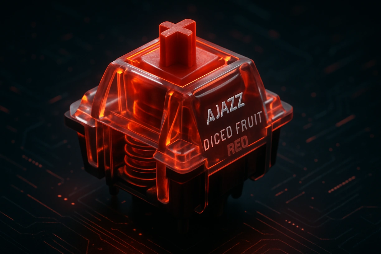 Ajazz Diced Fruit Red linear switch, budget-friendly with a medium clack sound for entry-level keyboards.