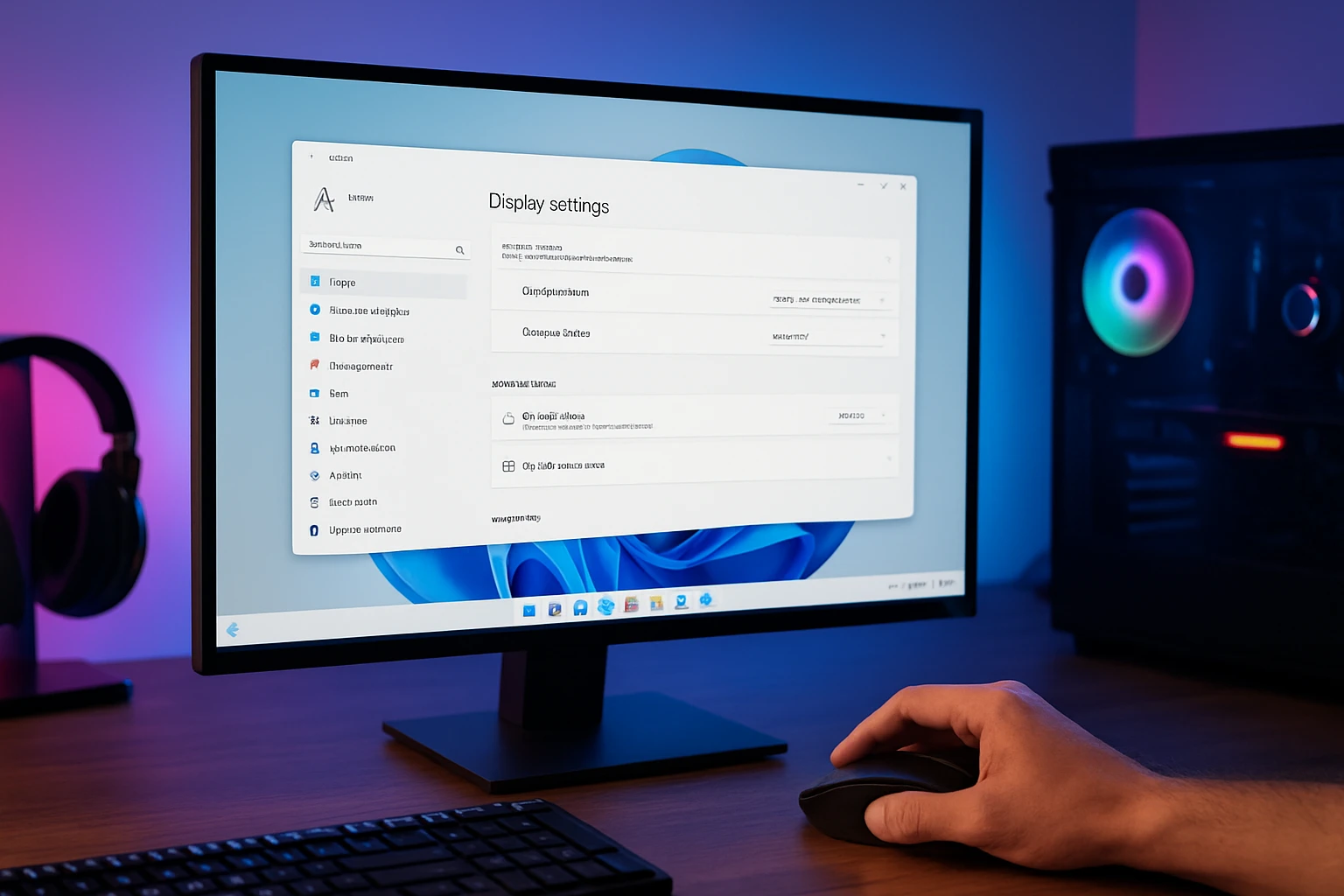Windows 11 Display Settings Troubleshooting on RGB Gaming Setup