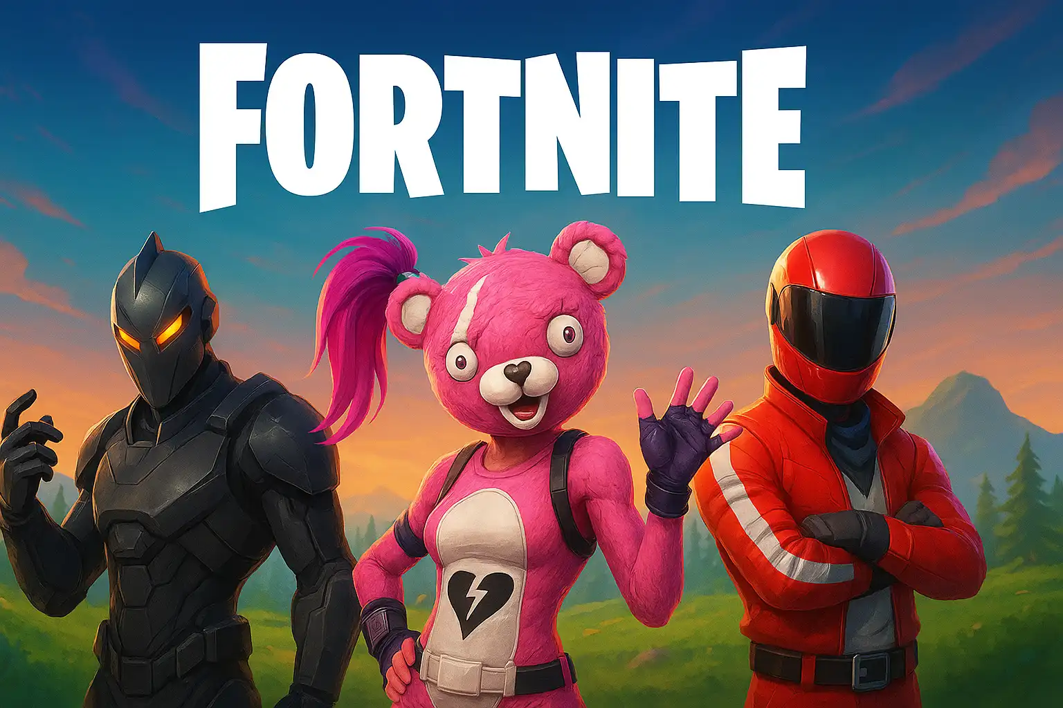 Fortnite Skins Lineup in Vibrant Landscape