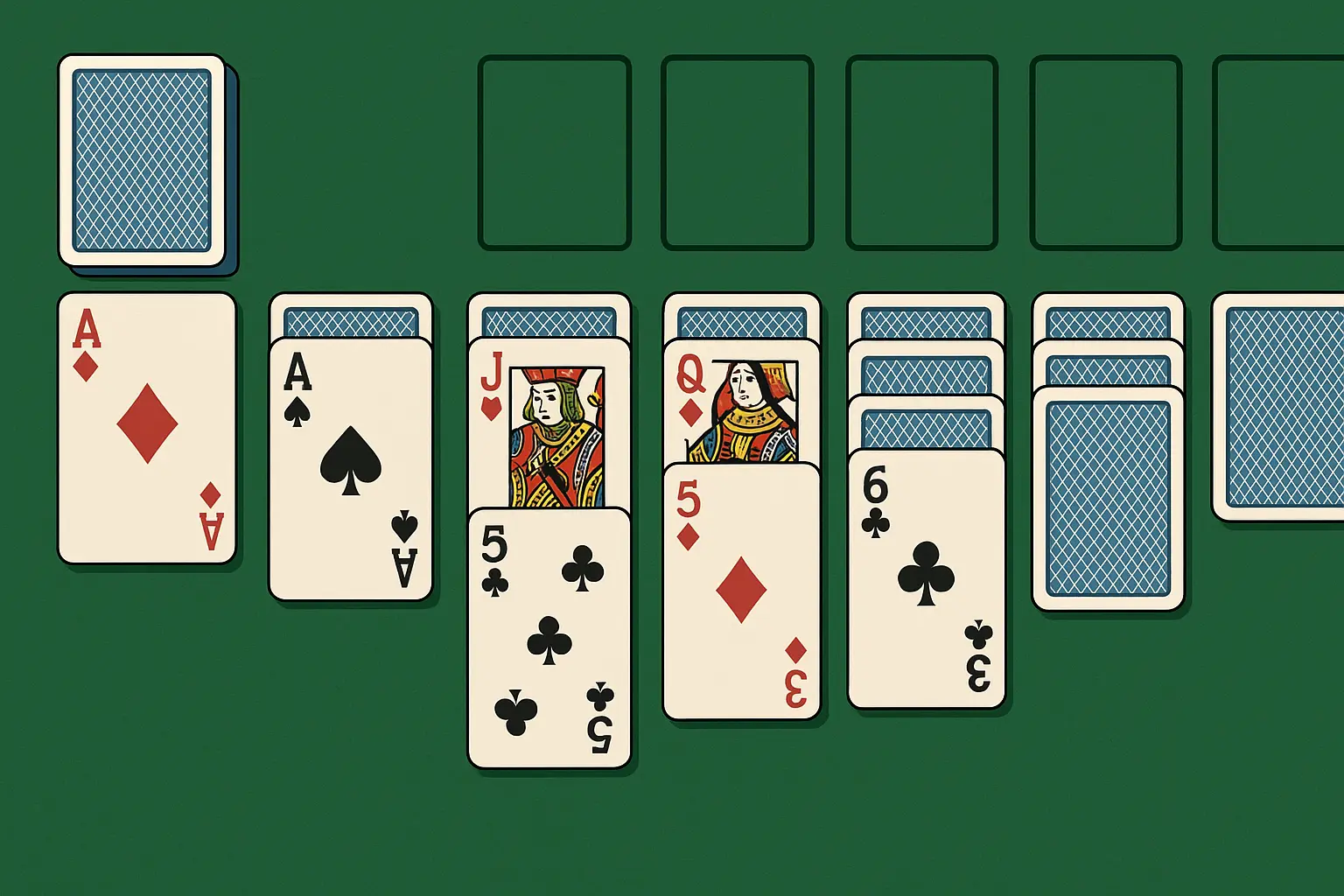 A solitaire card game layout showing some face-up and face-down cards on a green table, symbolizing an unwinnable game situation.