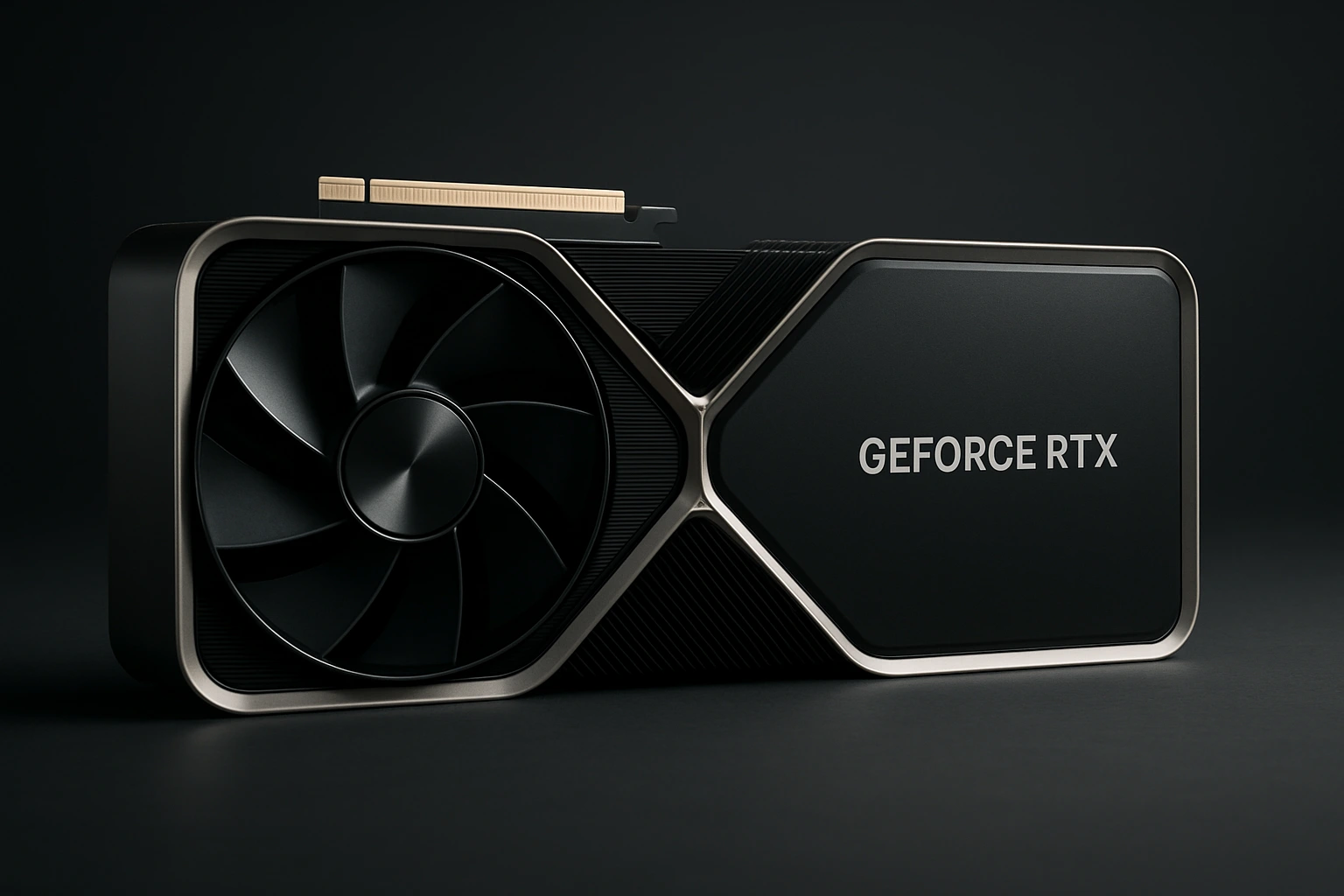A photorealistic, horizontal image of an extremely large and powerful NVIDIA GeForce RTX 4080 graphics card, emphasizing its premium build and cooling.
