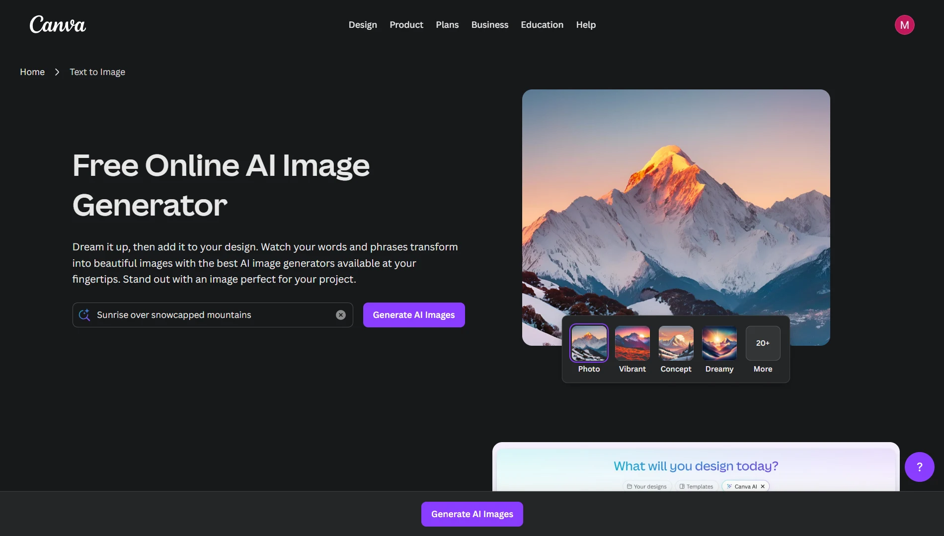 Canva Free AI Image Generator Page