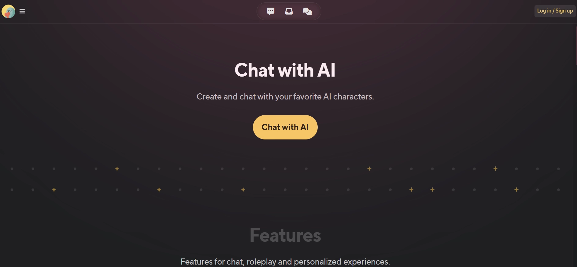 Kajiwoto homepage showing chat with AI button and dark theme layout