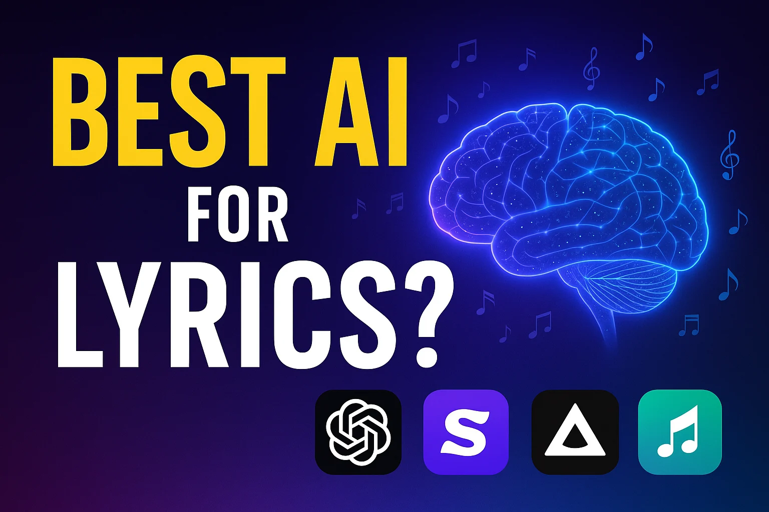 What AI Platform Like ChatGPT Makes the Best Lyrics? (Complete 2025 Guide) what ai platform like chatgpt make the best lyrics thumbnail featuring glowing AI brain and music icons.
