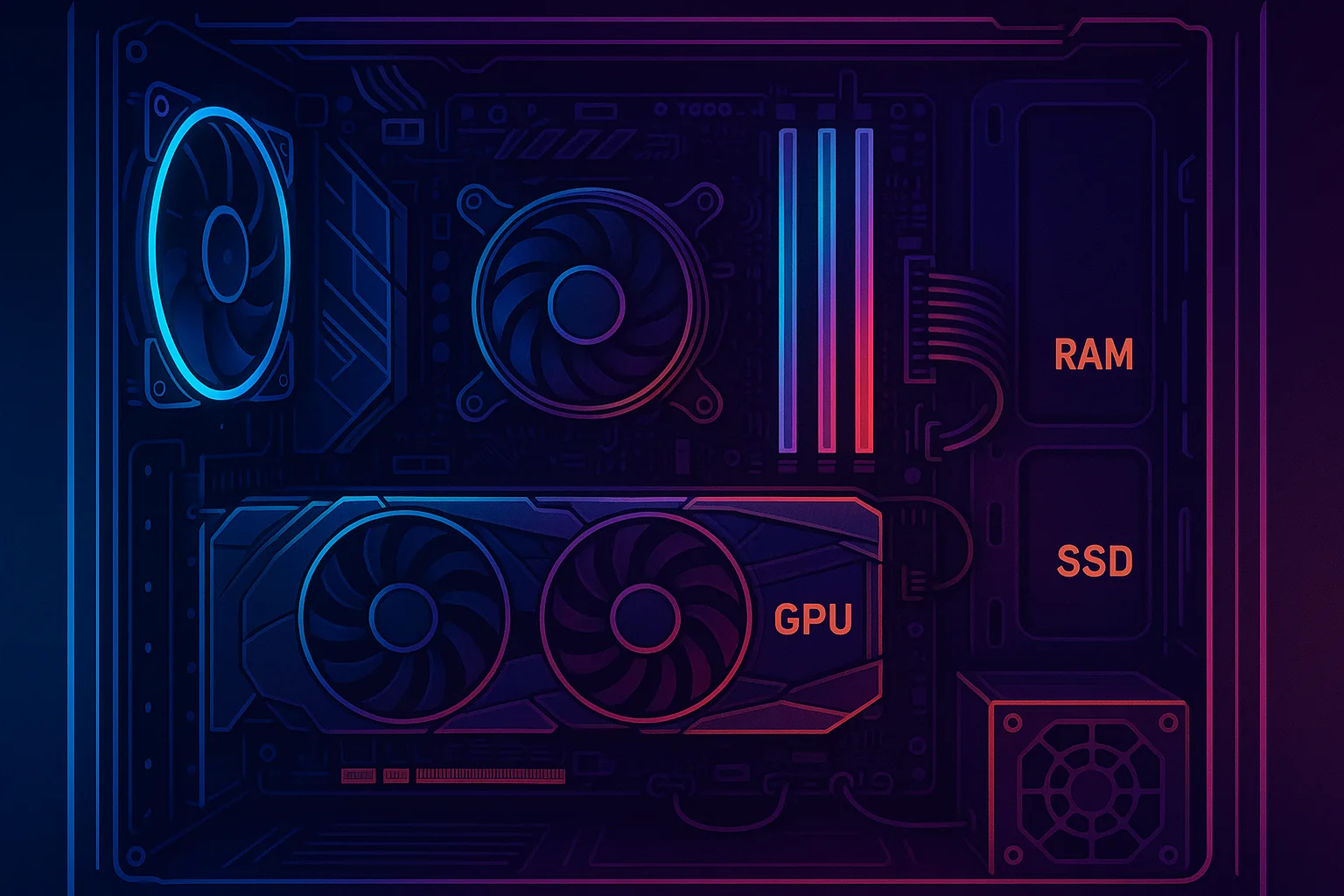 A detailed inside look at a gaming PC showing GPU, CPU cooler, RAM, SSD, and PSU in a clean setup, helping explain how long do gaming PCs last in real use