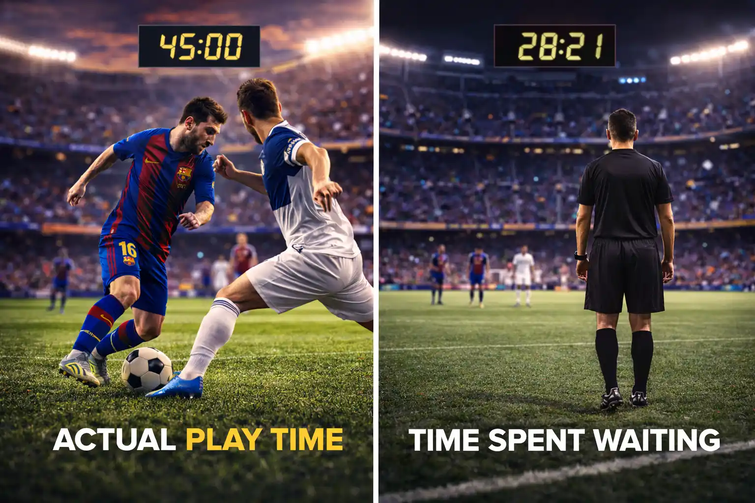 how long is a football game showing actual play time versus time spent waiting during a professional football match
