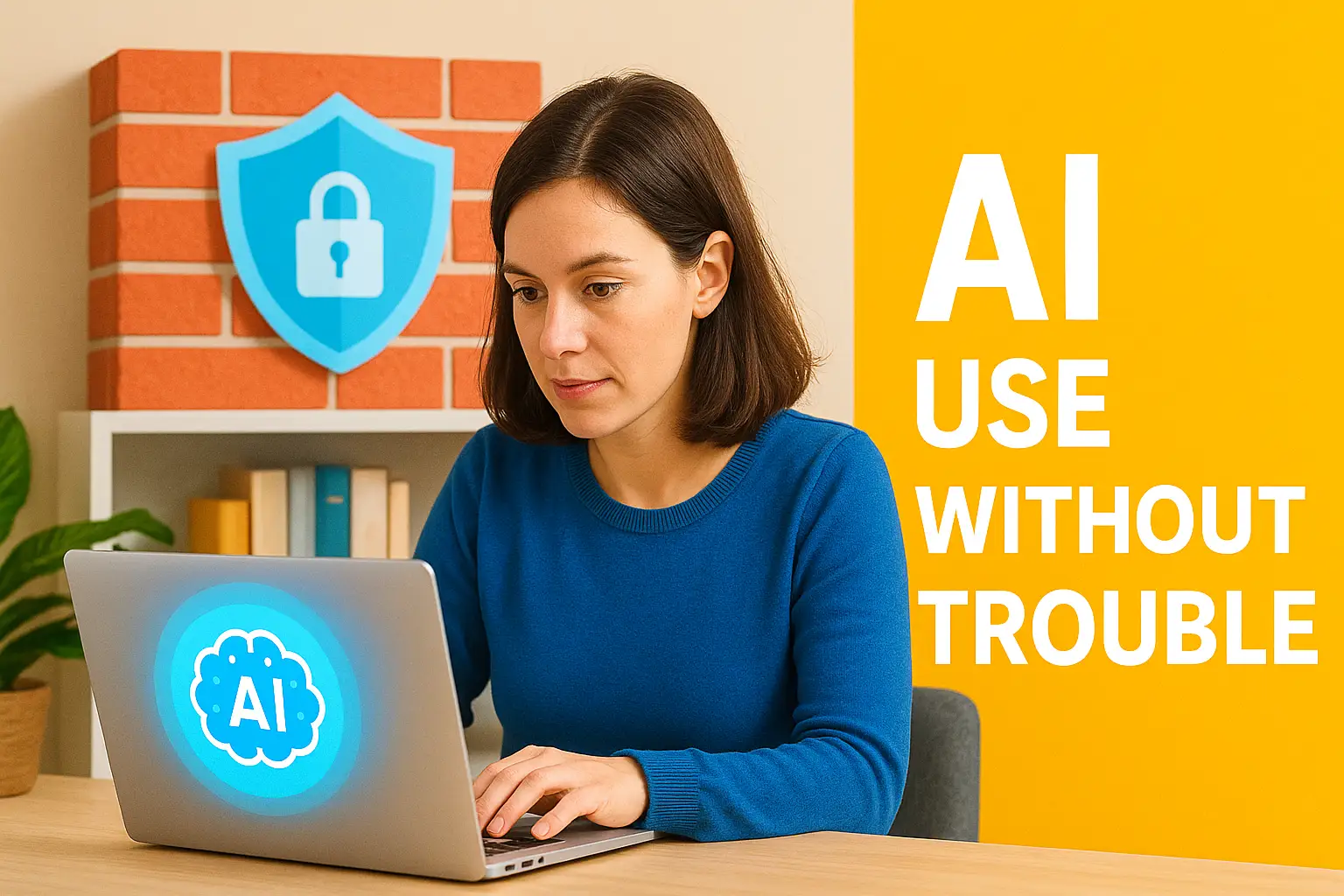 How to Use AI at Work That Blocks It: Smart, Safe Tips employee using safe AI tools with a laptop, representing how to use ai at work that block it in a simple and secure way.