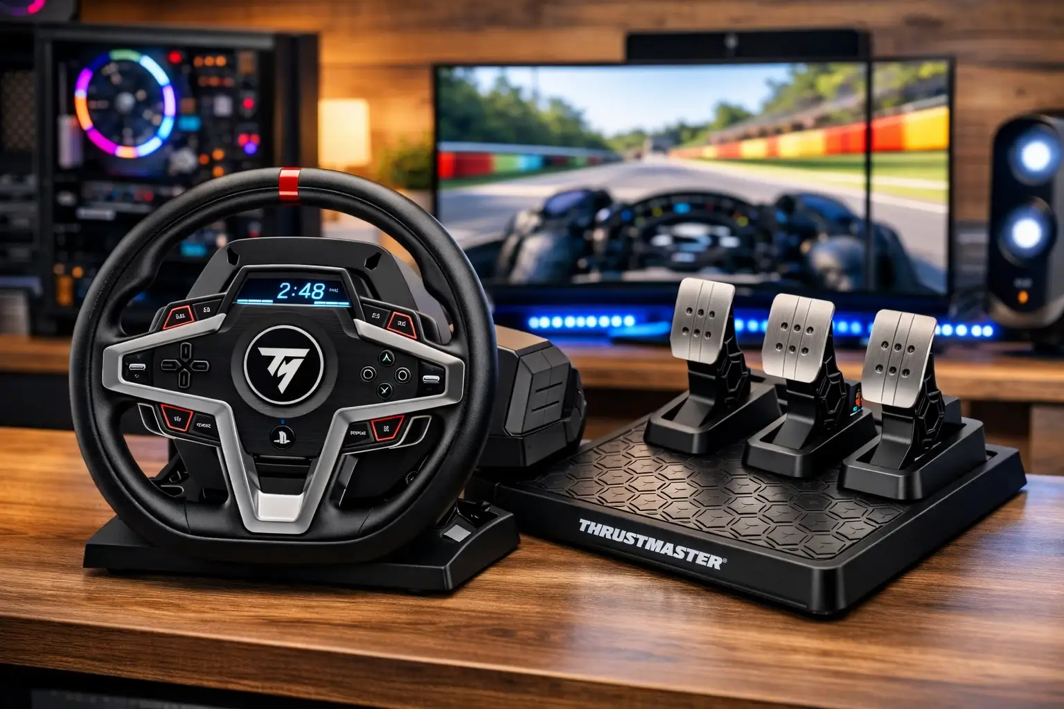 Thrustmaster T248 Racing Wheel Setup on Gaming Desk