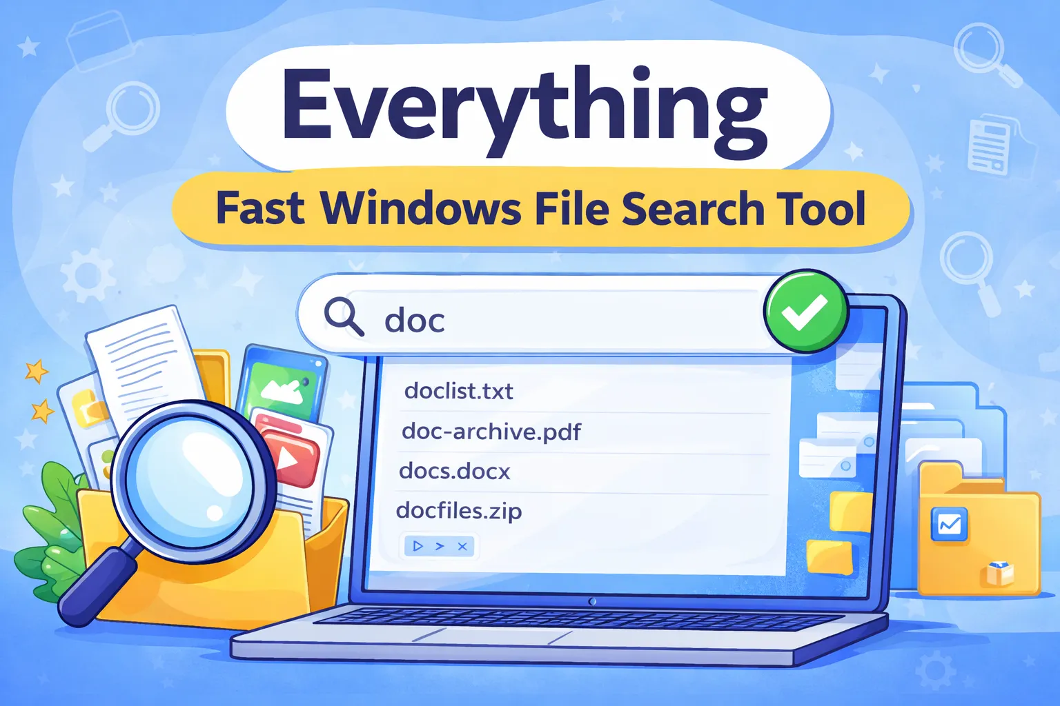 Everything fast file search tool interface on a Windows laptop