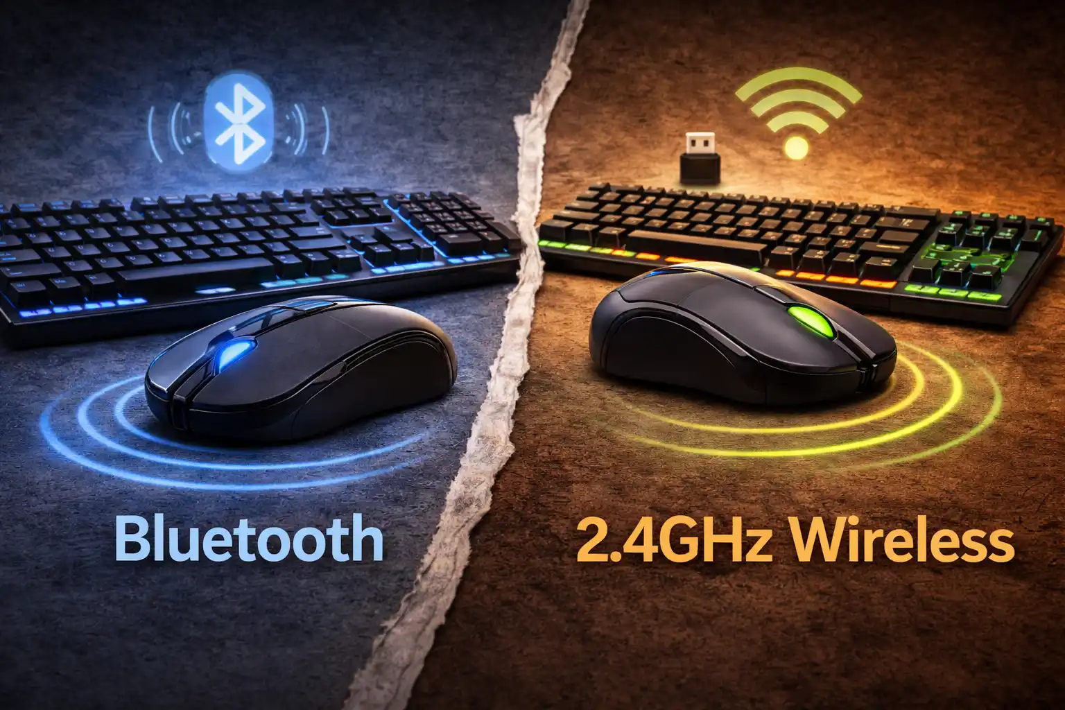 Bluetooth vs 2.4GHz gaming mouse and keyboard comparison showing wireless input accuracy and responsiveness