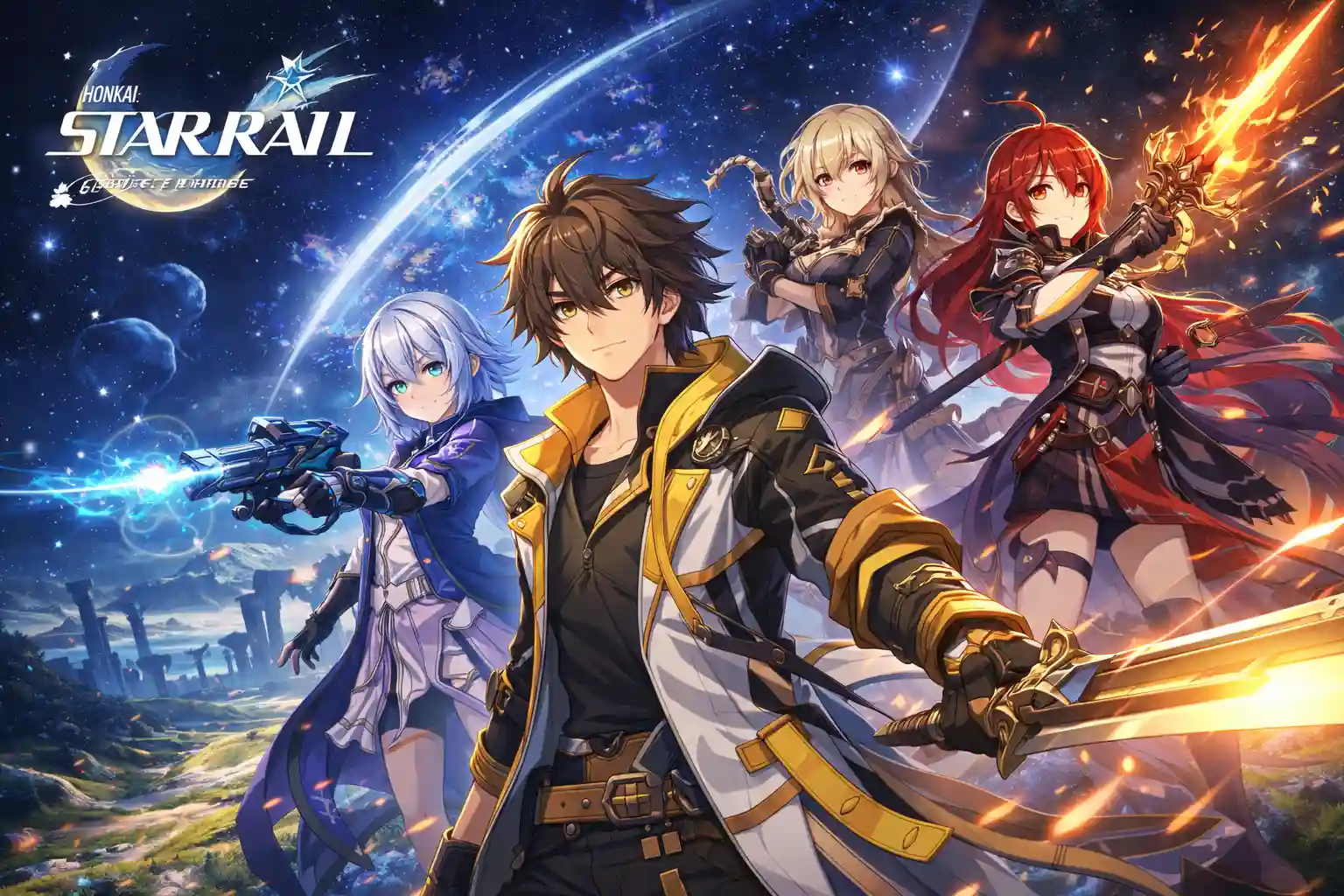 sci-fi rpg scene from honkai star rail featuring characters and space narrative