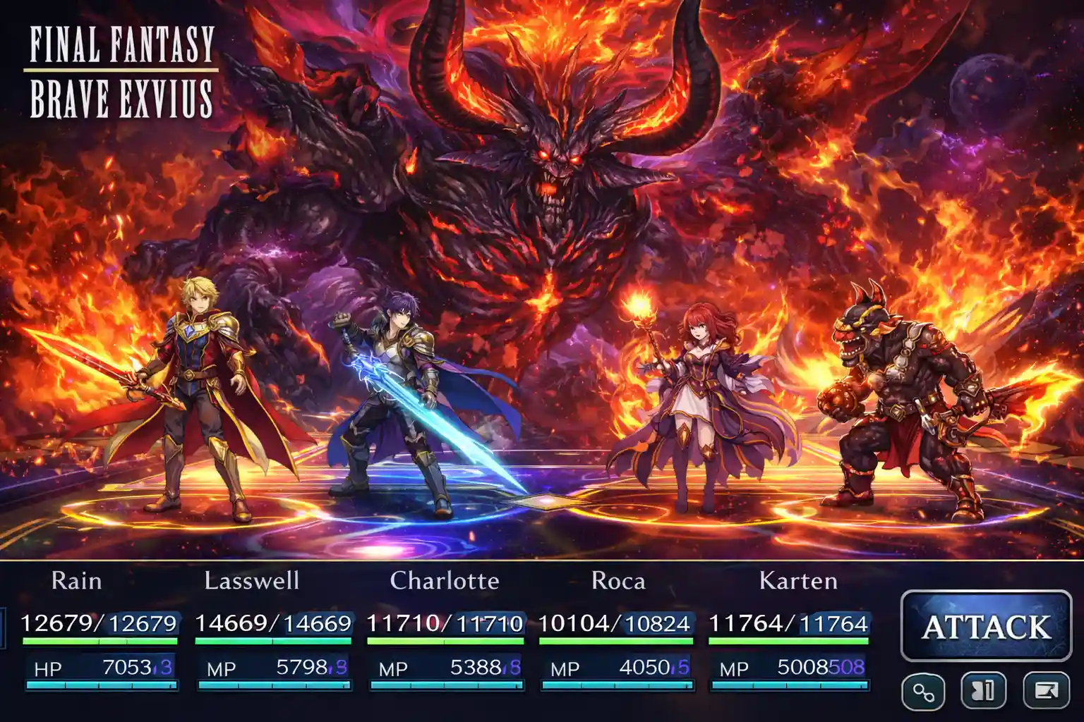 turn-based battle scene from final fantasy brave exvius showing classic rpg gameplay