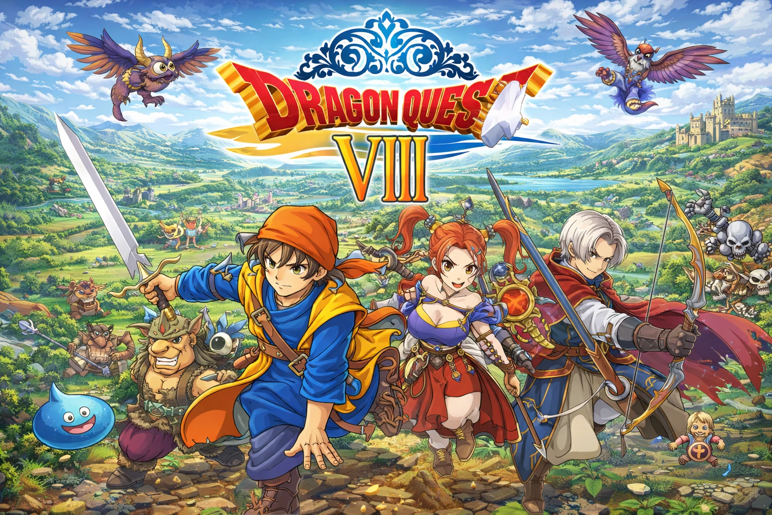 classic fantasy rpg world from dragon quest viii with heroes and story setting