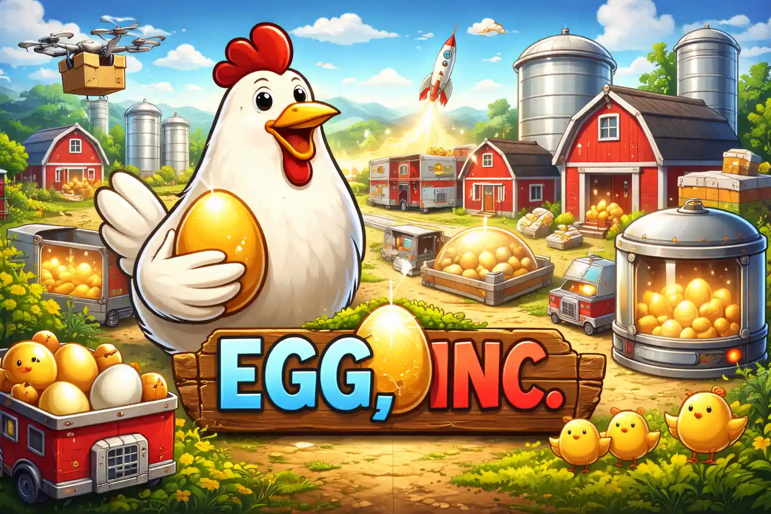Egg Inc incremental idle farming game on Android with research upgrades and long term progress